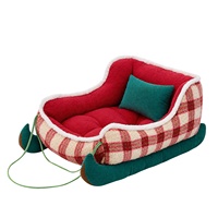 Weihnachtsschlitten-Hundebett Waschbares Plüsch-Haustierbett mit Rutschfester Basis Maschinenwaschbar, Hochelastischer Schaumstoff