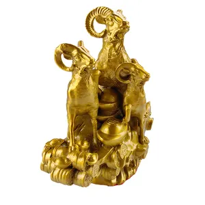 Factory Custom Design Chinese Traditional Art Table Top Decoration Gold Color Fortune Brass Goat Handicraft Ornaments
