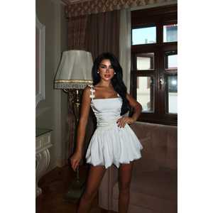 Vestido Mini Balloon Club Cecilia con Tirantes Blancos y Elegante Detalle de Lazo - Product Image 5