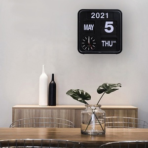 Hàng Mới Về Hấp Dẫn Hiện Đại Vuông Nhựa Đa Chức Năng Auto Lật Lịch Bảng Đồng Hồ Treo Tường - Product Image 5