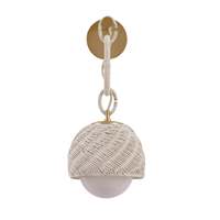 Applique murale LED bohème à chaîne en corde, abat-jour en rotin tressé blanc, base en laiton, globe en verre laiteux, pour salle de bain, coiffeuse, chambre, maison de style côtier