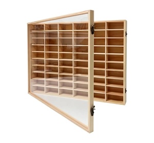 Organizador de exhibición de coches en miniatura <span class=keywords><strong>Hot</strong></span> <span class=keywords><strong>Wheels</strong></span> a escala 1/64, estuche de almacenamiento de madera para montar en la pared, resistente al polvo, con puerta, con capacidad para 60 coches - Product Image 1