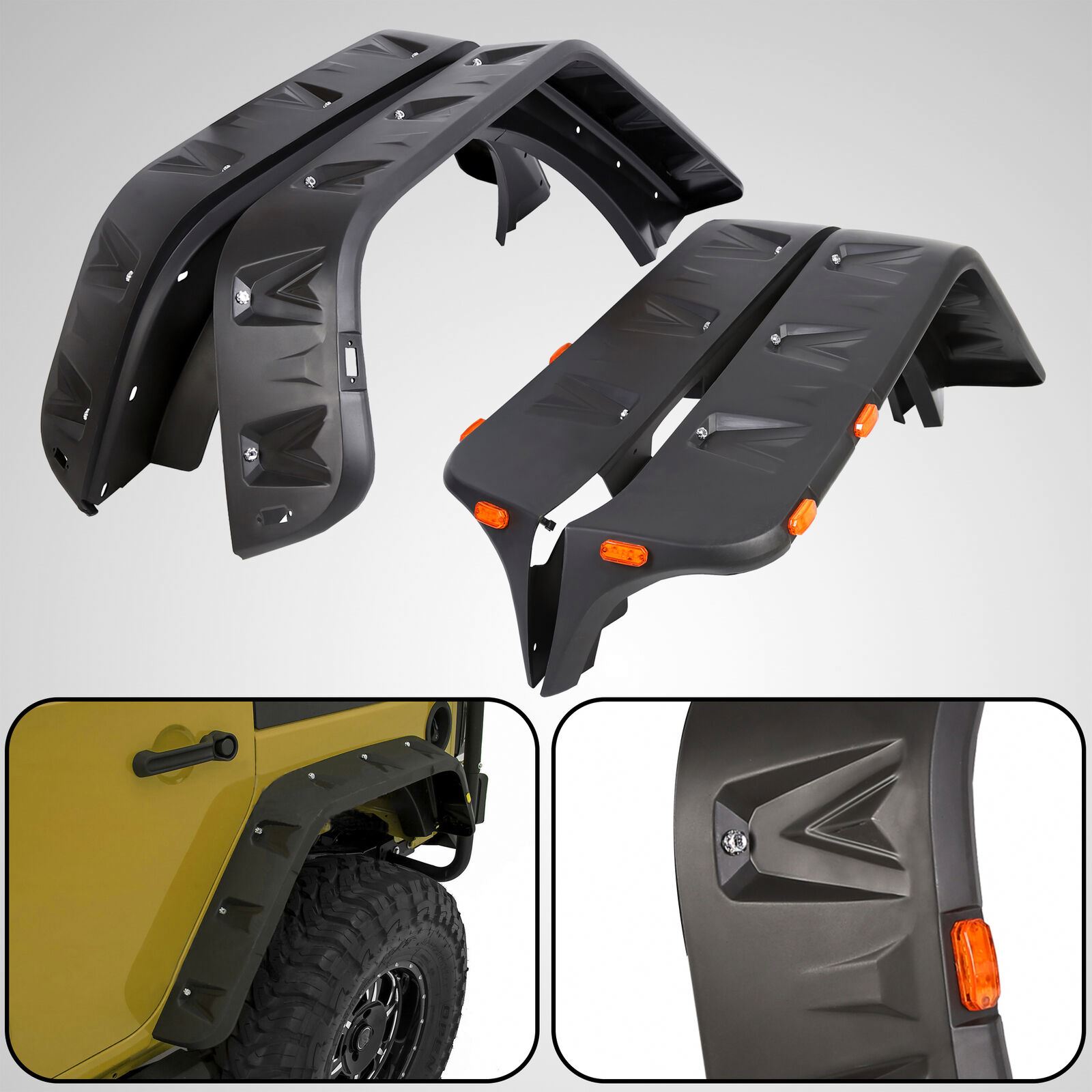 「191」07-18ラングラーJK用ポケット/リベットスタイルフェンダーフレア Jeep Wrangler JK Fender Flares - Smooth & LED Style