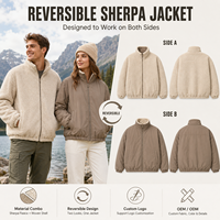 Veste polaire réversible personnalisée pour homme, double face, fermeture éclair intégrale, couleur unie, décontractée, chaude, pour l'extérieur, hiver, marque privée