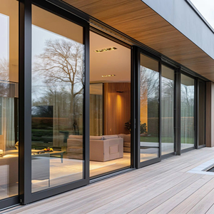 Portes coulissantes en verre trempé double en aluminium imperméable avec design supérieur pour supermarchés extérieurs de chambre à coucher ou de villa - Product Image 1