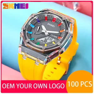 定制您自己的标志Skmei 2100户外男士数码彩色发光二极管显示屏防水手表黄色Reloj防震手表
