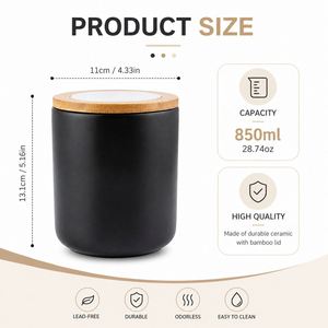 Tarro de cerámica para café con logotipo personalizado, tapa de bambú transparente, 850 ml, recipiente hermético para granos de café, té y azúcar - Product Image 4
