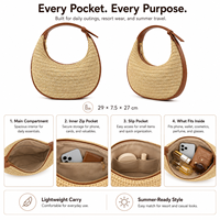 Sac en paille demi-lune pour femme, directement de l'usine, sac à main en paille tressée, sac à bandoulière d'été pour la plage