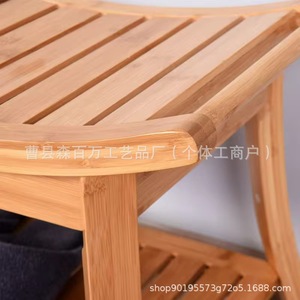 <b>Bamboo</b> Bathroom <b>Stool</b> With Storage Shelf 59.4X33X45.9 Cm Minimalist Design For Shower Room And Shoe Changing - Product Image 3