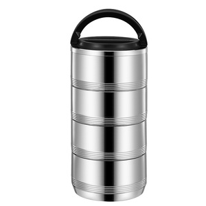 304 Stainless Steel Lunch <b>Box</b> Multi Layer Screw In Insulated Food <b>Container</b> Cylinder Shape With Lid - Product Image 2