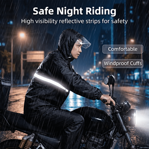 Conjunto de Pantalón y Chaqueta Impermeable Reflectante de Alta Visibilidad, Estilo Oxford, Color Negro, para Conducir Motocicletas de Noche y Trabajar en Obras - Product Image 4