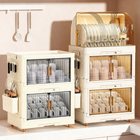 YBJA2501 Armoire de rangement pliable multi-niveaux anti-poussière grande capacité pour vaisselle, sans installation, étagère de cuisine