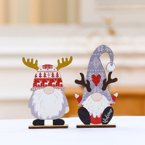 Nuevas decoraciones navideñas transfronterizas: Adorno de escritorio de madera con diseño de anciano sin rostro, decoración navideña DIY. - Product Image 3