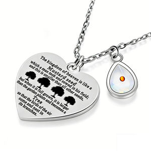 Collar de Acero Inoxidable de Doble Cara con Cruz y Corazón con Versículo Bíblico, Joyería de Fe con Semilla de Mostaza y Montaña <span class=keywords><strong>para</strong></span> <span class=keywords><strong>Mujer</strong></span>, Resistente al Deslustre - Product Image 1