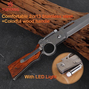 Đèn pin mini YUEYANG LED, gấp gọn, bảo vệ ngoài trời, dao đa năng chiến thuật, khắc gỗ, tay cầm bằng gỗ, OEM, tự chế - Product Image 4