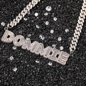 UWIN Custom Baguette Lettera Nomi 9 millimetri <span class=keywords><strong>Rosa</strong></span> Cuban Link Catena <span class=keywords><strong>Della</strong></span> Collana Delle Donne Gioielli FAI DA TE - Product Image 3