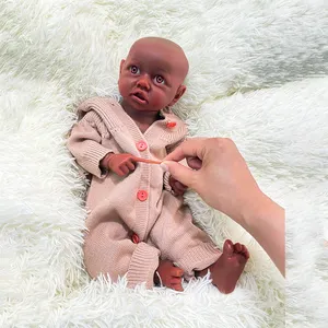 45cm Full Solid Silicone Bebe Reborn Girl 3D Painted Lifelike African American Flexible Newborn Baby Doll Infant Gift