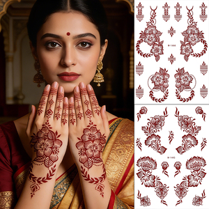 Autocollants de <span class=keywords><strong>tatouage</strong></span> temporaire de haute qualité, motif floral mandala sexy en dentelle marron mystérieux - Product Image 3