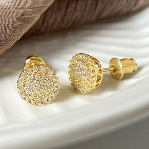 High Quality Trendy 18K Gold Plated Copper 3A Cubic Zirconia Round Stud <b>Earrings</b> for Women Gift - Product Image 3
