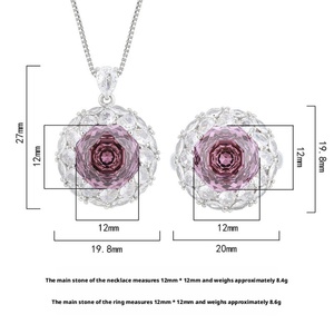 Ensemble de bijoux pour femme, bague et colliers, en cuivre écologique, avec zircone rose taillée en forme de rose de 12 mm, pour les occasions spéciales - Product Image 2