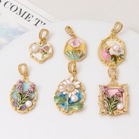 Pendentif Monet Garden en perle naturelle, cuivre, tournesol et tulipe, style peinture à l'huile, plaqué or véritable, accessoires de collier DIY