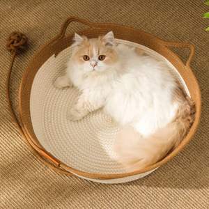 Vente en gros de lit pour chat avec queue de jouet en forme de chaton de maison en coton naturel, lin et chat, panier en corde de coton à gratter - Product Image 5