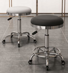 Sillón de Barbero Moderno Ajustable con Ruedas, Silla de Salón Hidráulica Giratoria, Unidad de Belleza Blanca - Product Image 1
