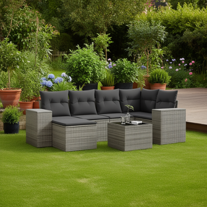 Modular Grey PE Rattan Garden <b>Sofa</b> <b>Set</b> Outdoor Furniture Contemporary Design Waterproof Cushions - Product Image 2