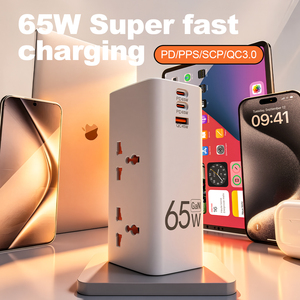 Regleta de Carga Rápida <span class=keywords><strong>GaN</strong></span> de 65W con 4 Tomas de CA, 1 Puerto USB-A, 2 Puertos USB-C, Cable de 2m, Estación de Escritorio, Extensión de Regleta - Product Image 1