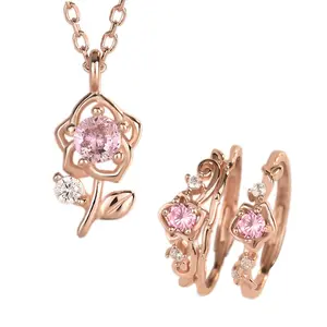 Collier en argent Sterling 925 pour filles, joli bijou, personnage de dessin animé, princesse fleur de Rose, ensembles de vêtements pour enfant, fête d'halloween