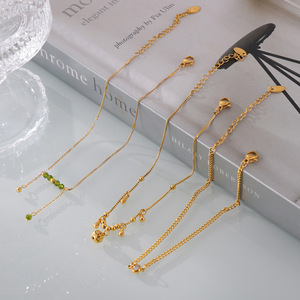 Ins populaire tempérament en acier inoxydable <span class=keywords><strong>cheville</strong></span> <span class=keywords><strong>creux</strong></span> exquis boule cloche ronde perle vert cristal <span class=keywords><strong>cheville</strong></span> chaîne pieds bijoux - Product Image 2