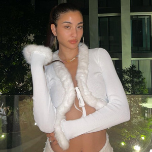 Y2k Sexy Street Wear a maniche lunghe top in cotone per le donne maglietta di lusso con pelliccia - Product Image 4