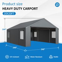 Abri de voiture instantané pliable 20' x 20' robuste, imperméable et anti-neige, avec barres de sol renforcées en acier, pour 2 voitures