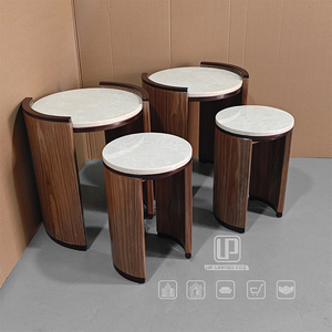 High Standard Brown Solid Wood Natural <b>White</b> Marble Top <b>Coffee</b> <b>Table</b> Round Party <b>Tables</b> for Living Room Round Party <b>Tables</b> - Product Image 5