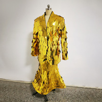 Traje de Discoteca Moderno para Mujer, Dorado, Altamente Reflectante, Resistente a las Arrugas, Duradero, para Actuaciones en Escenario, 100% Poliéster