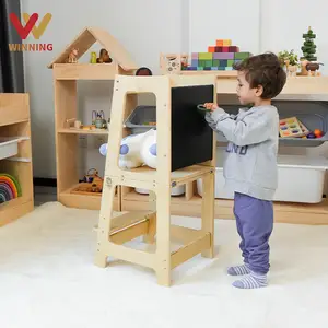 Chiến thắng bằng Gỗ Nhà Bếp bé học tập tháp gỗ trẻ em bước Phân Montessori đồ nội thất Toddler có thể điều chỉnh 3 chiều cao Nhà Bếp Helper