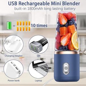Extractor de Jugos Portátil de 400 ml, Máquina para Hacer Smoothies con 6 Cuchillas de Acero Inoxidable, Mini Licuadora Inteligente Recargable por USB para el Hogar - Product Image 4