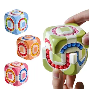 Children Puzzle Decompression Fidget Sensory Toy Cube Educational Stress Relief Square Rotating Magic Bean Cube for Kids Adults