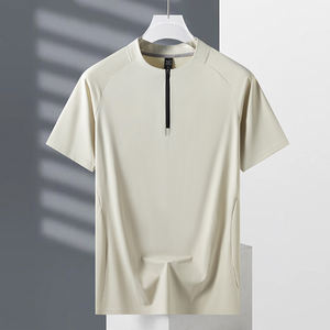 T-shirt en soie à demi-zip avec logo personnalisé, manches courtes, pour homme, séchage rapide, sportswear, manches courtes, absorption de la transpiration - Product Image 2