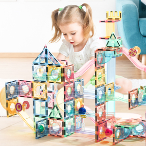 KEBO nuovo 108 pezzo colorato brillante trasparente MABS pista da corsa a vapore magnetico blocchi di costruzione Set in marmo con palla per bambini - Product Image 4