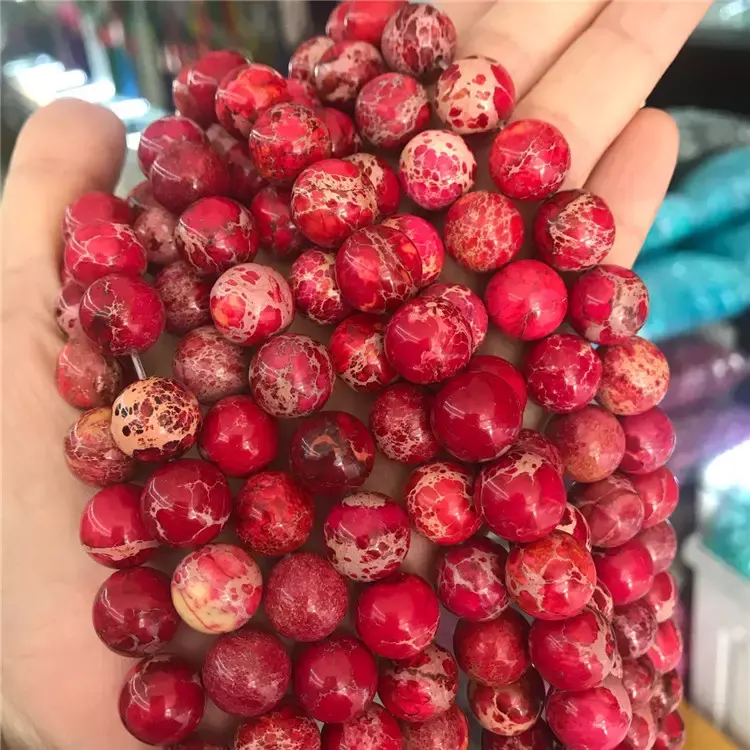 Perle di pietra di diaspro imperiale rosso con pietre preziose sciolte da 10mm all'ingrosso per la creazione di gioielli con collana