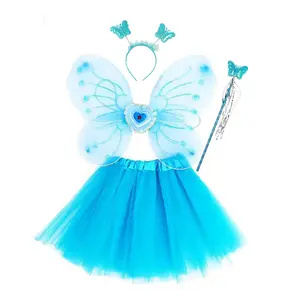 Prinses Fee Kostuum Voor Meisjes Kinderen Kostuums Set Met Vlindervleugels Tutu Rok Hoofddeksels Fee Toverstaf Voor Cosplay