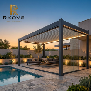 RKOVE RK-S2 Outdoor Electric Aluminum Louvered Pergola Custom Size Wall Mounted Patio Cover with LED Lighting - Product Image 1