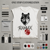 Débardeur Homme RAMAX Personnalisé avec Strass et Motif Loup Vieilli, Ourlet Brut, Style Streetwear Gothique Y2K, Vente en Gros OEM