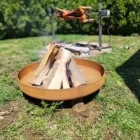 Brasero d'extérieur aspect rouillé diamètre 80 cm avec trois pieds et deux poignées – Idéal pour le jardin, les réceptions et le chauffage