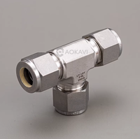 Raccord en T à compression NPT à double ferrule en acier inoxydable forgé SS316, à 3 voies, à branches égales, personnalisable pour tuyauterie hydraulique