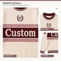 Pull-over Homme en Gros Style Rétro Universitaire Preppy avec Badge CF Laurel et Rayures Horizontales Personnalisables (Lettre et Numéro)