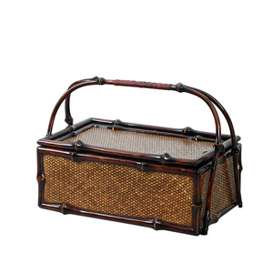 Handmade Bamboo Woven Tea Box Rectangle 38x25cm Lacquered <b>Storage</b> <b>Basket</b> Living Room Use - Product Image 5