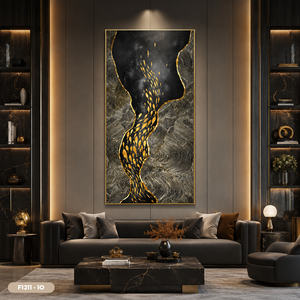 Cuadro decorativo de pared de porcelana con cristal y diseño abstracto de pez dorado, superficie brillante tipo espejo, para sala de estar, modelo F1211-10 - Product Image 3