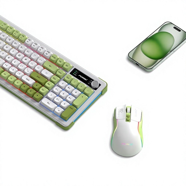 New FV-390 Wireless Tri-Mode USB Keyboard Mouse for Gaming Office Set Silent Backlit Ergonomic Design